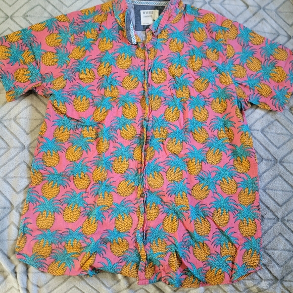 Reverse Threads Pineapple Head XXL Short Sleeve Allan Button Down Shirt Mauve - Picture 1 of 7
